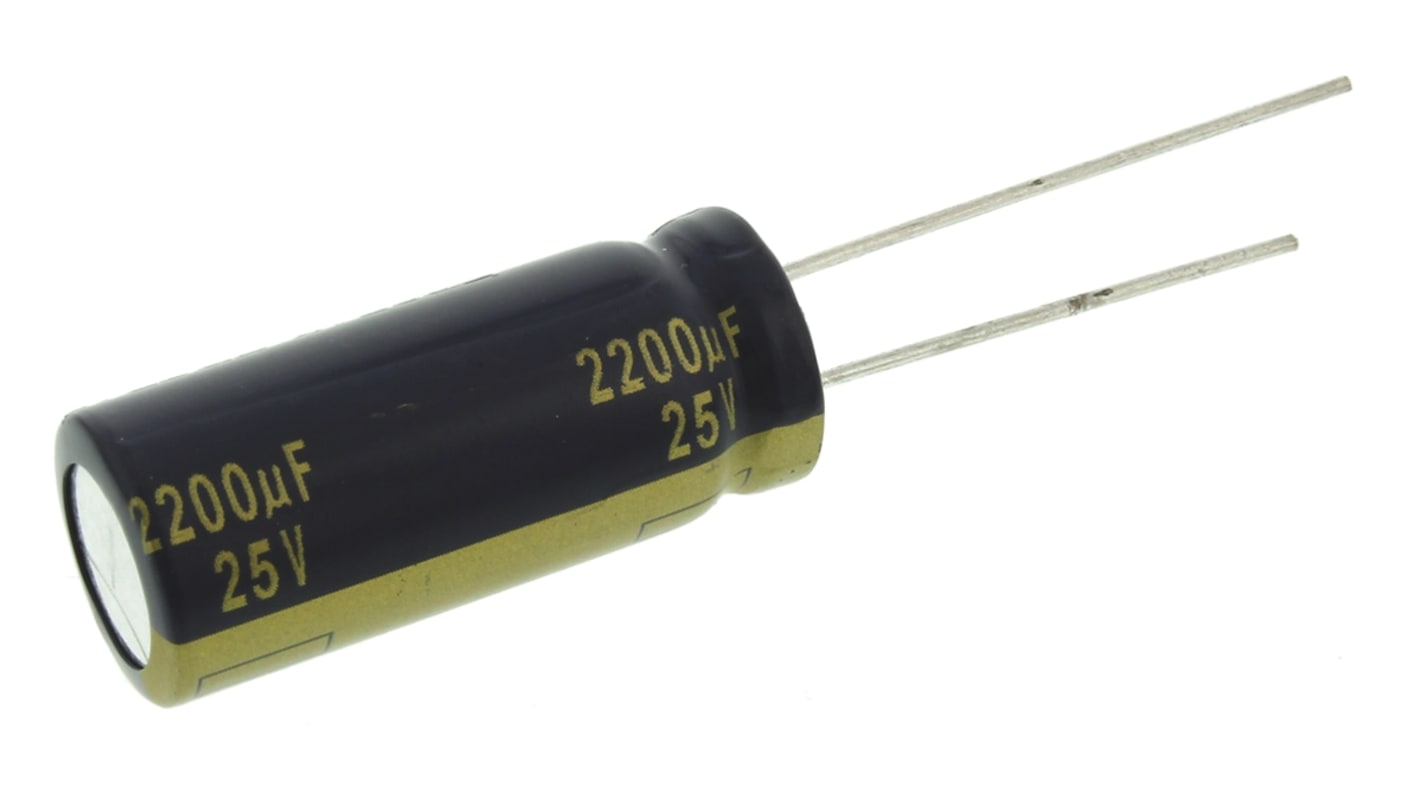 Panasonic 2200μF Aluminium Electrolytic Capacitor 25V dc, Radial, Through Hole - EEUFK1E222L