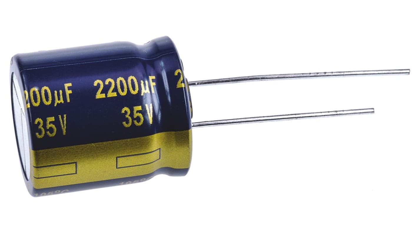 Condensatore Panasonic, serie FK Radial, 2200μF, 35V cc, ±20%, +105°C, Radiale, Foro passante