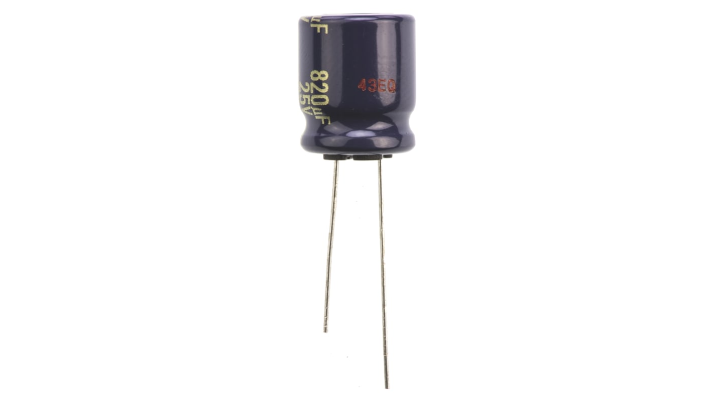 Panasonic 820μF Aluminium Electrolytic Capacitor 25V dc, Radial, Through Hole - EEUFK1E821S