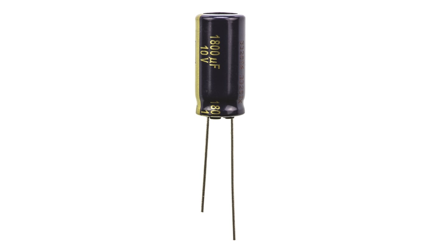 Condensador electrolítico Panasonic serie FK Radial, 1800μF, ±20%, 10V dc, Radial, Orificio pasante, 10 (Dia.) x 20mm,