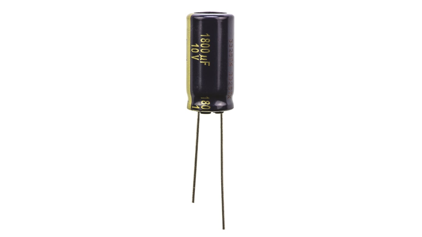 Panasonic 1800μF Aluminium Electrolytic Capacitor 10V dc, Radial, Through Hole - EEUFK1A182