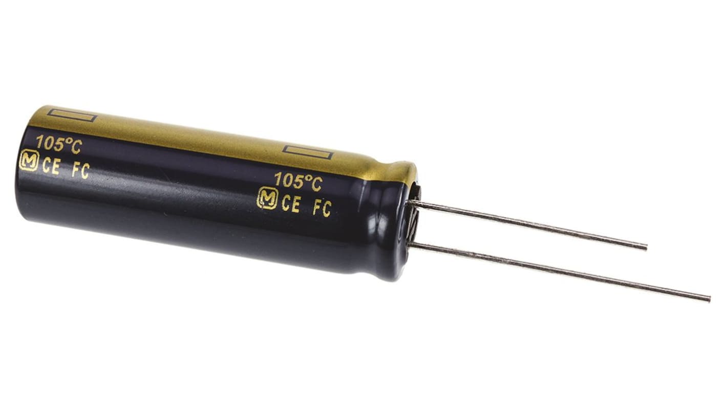 Condensatore Panasonic, serie FC Radial, 820μF, 63V cc, ±20%, +105°C, Radiale, Foro passante