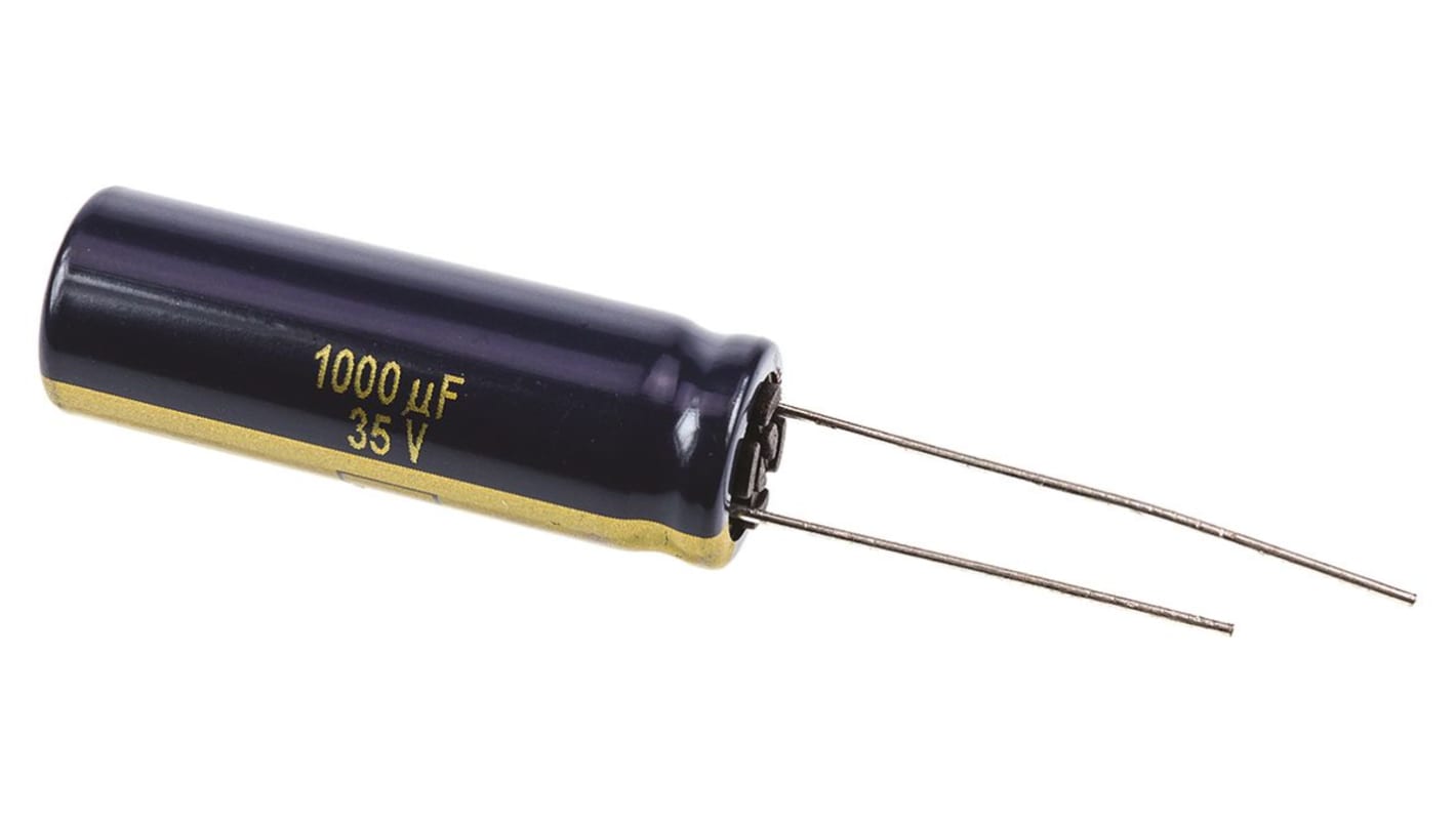 Panasonic 1000μF Aluminium Electrolytic Capacitor 35V dc, Radial, Through Hole - EEUFK1V102L