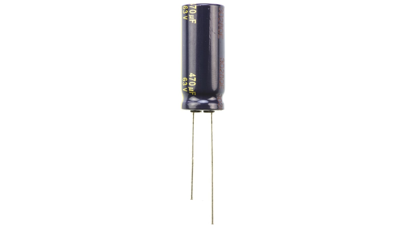 Panasonic 470μF Aluminium Electrolytic Capacitor 63V dc, Radial, Through Hole - EEUFC1J471L