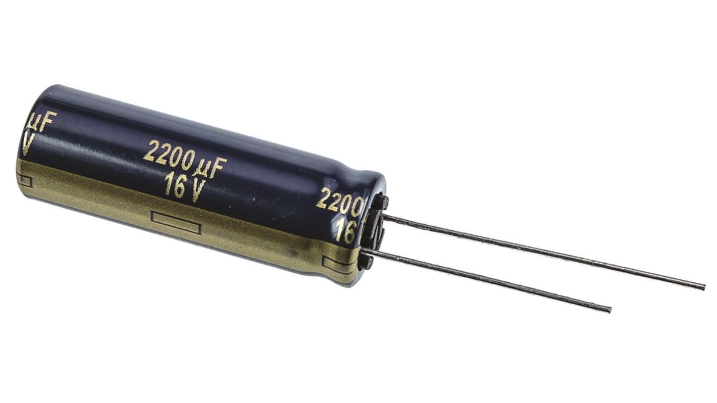 Condensatore Panasonic, serie FK Radial, 2200μF, 16V cc, ±20%, +105°C, Radiale, Foro passante