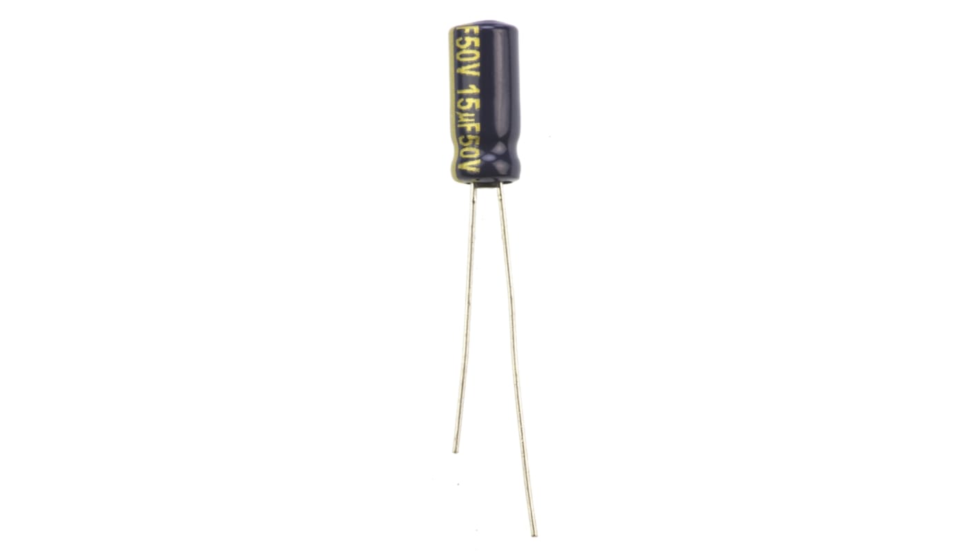 Panasonic 15μF Aluminium Electrolytic Capacitor 50V dc, Radial, Through Hole - EEUFC1H150