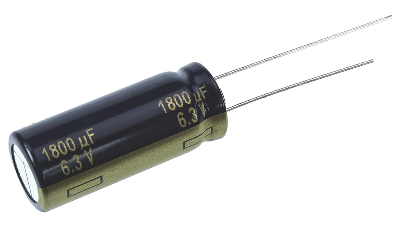 Panasonic 1800μF Aluminium Electrolytic Capacitor 6.3V dc, Radial, Through Hole - EEUFC0J182