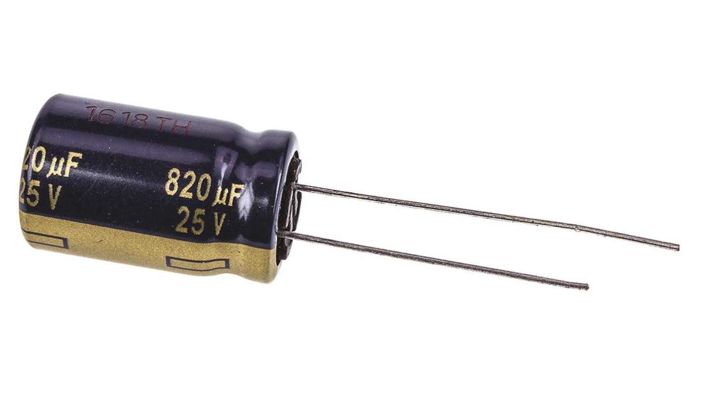 Panasonic 820μF Aluminium Electrolytic Capacitor 25V dc, Radial, Through Hole - EEUFC1E821S
