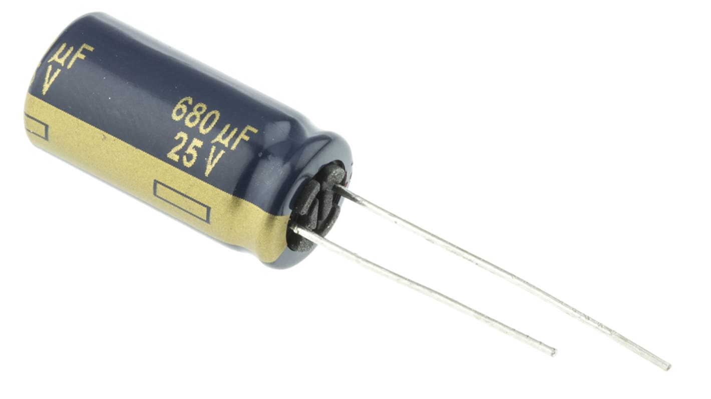 Condensatore Panasonic, serie FC Radial, 680μF, 25V cc, ±20%, +105°C, Radiale, Foro passante