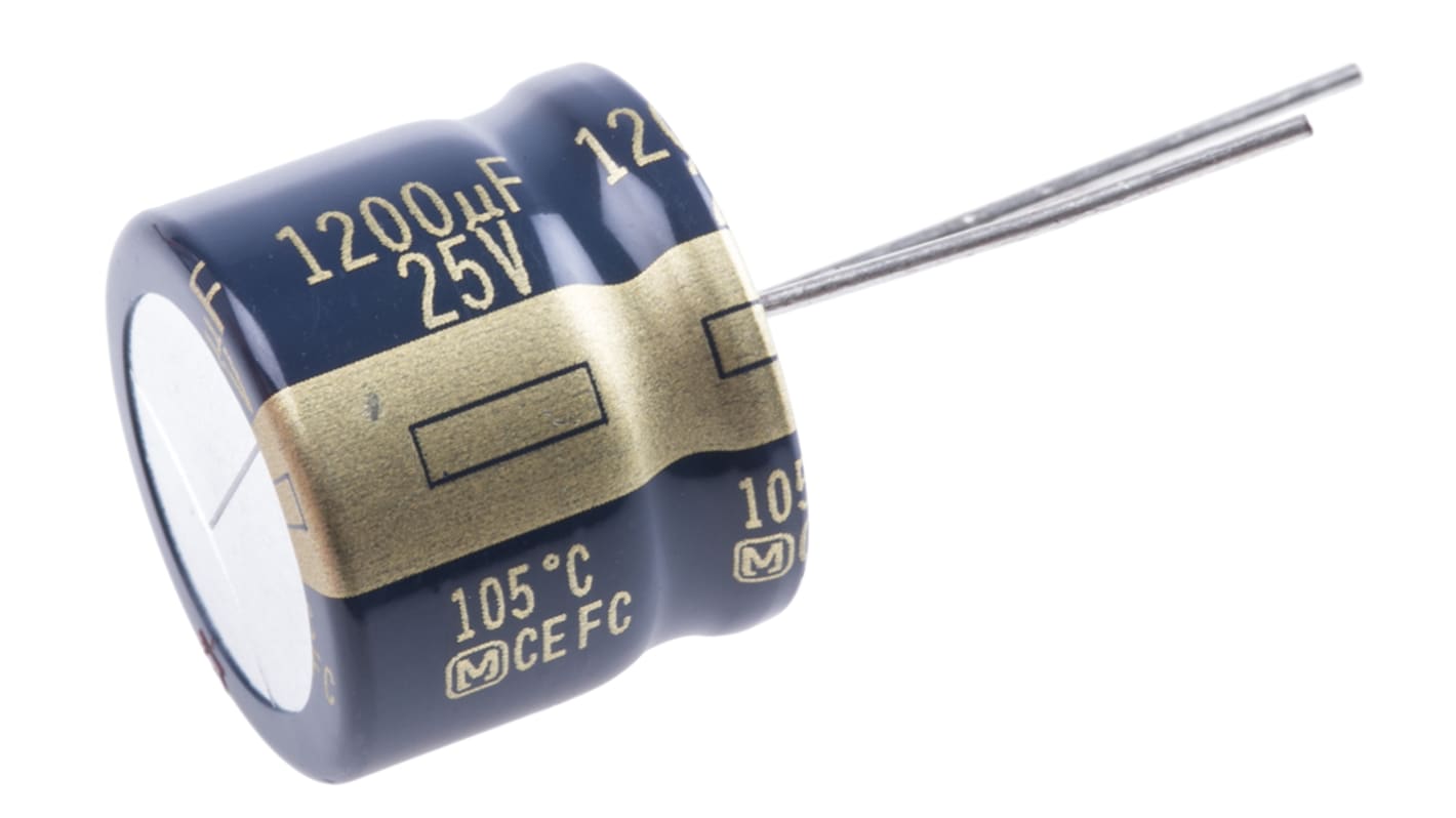 Panasonic , THT Aluminium-Elektrolyt Kondensator 1200μF ±20% / 25V dc, Ø 18mm x 15mm, bis 105°C