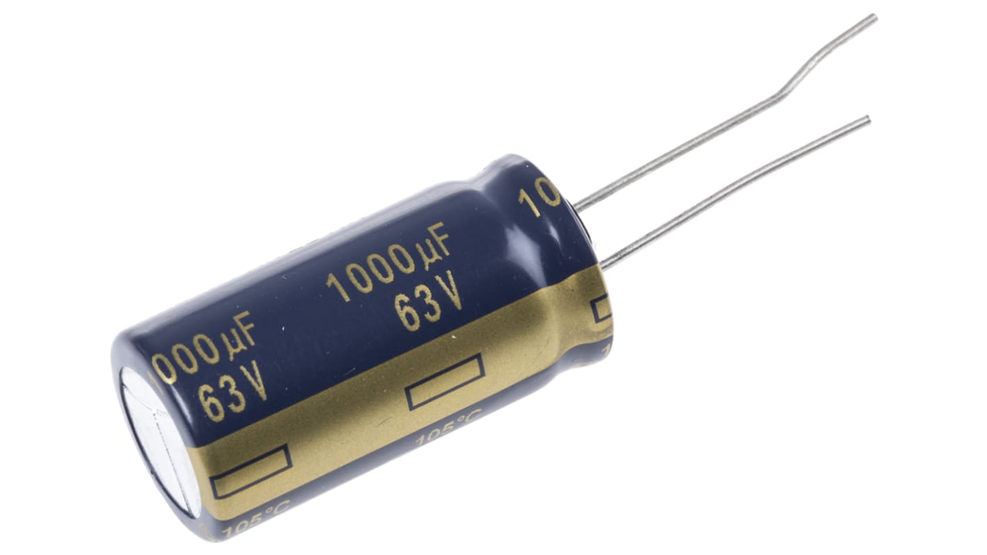 Panasonic 1000μF Aluminium Electrolytic Capacitor 63V dc, Radial, Through Hole - EEUFC1J102U