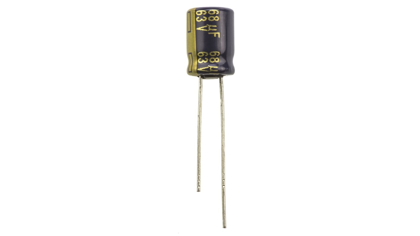 Panasonic 68μF Aluminium Electrolytic Capacitor 63V dc, Radial, Through Hole - EEUFC1J680
