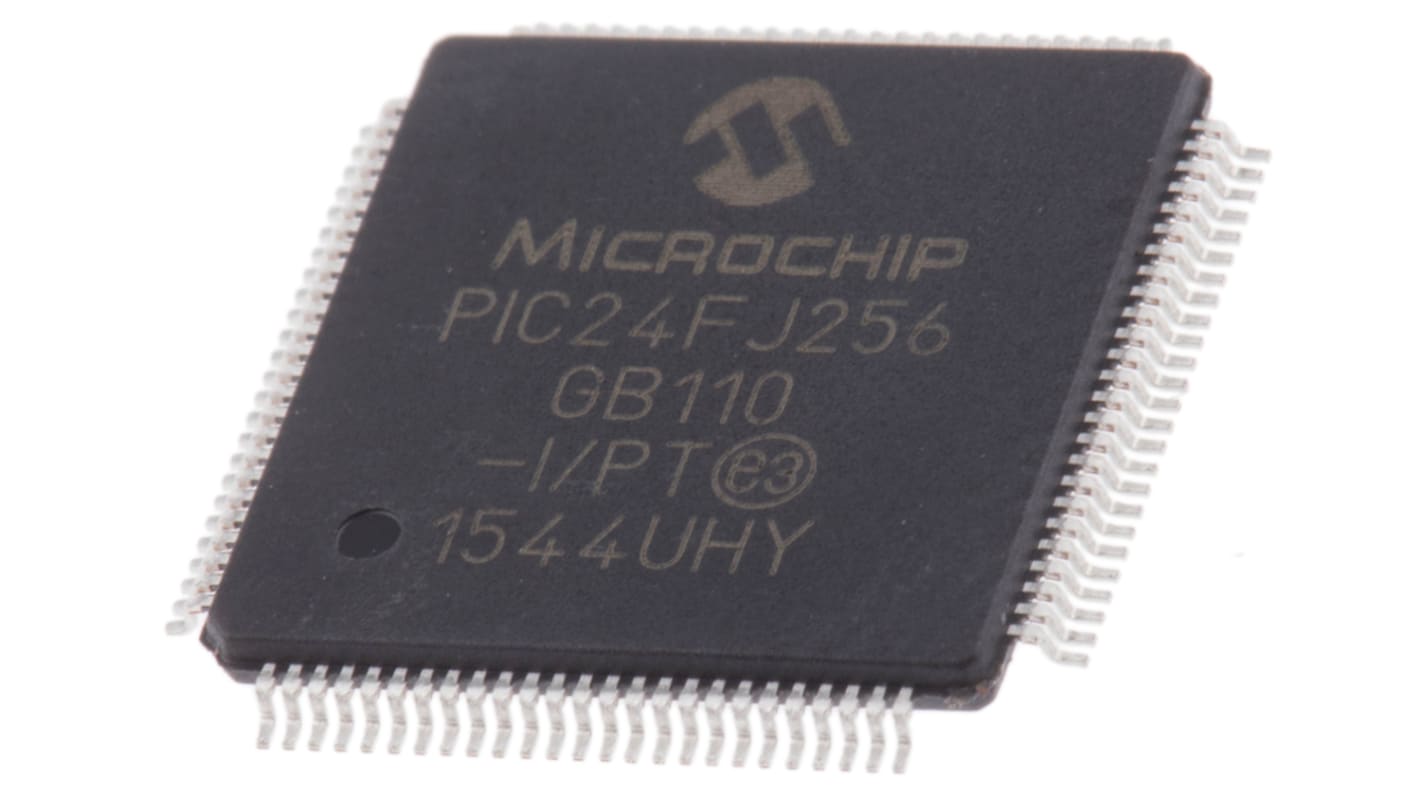 Microchip PIC24FJ单片机, PIC内核, 100针, TQFP, 最大32MHz, 256 kB 闪存, 16 kB RAM
