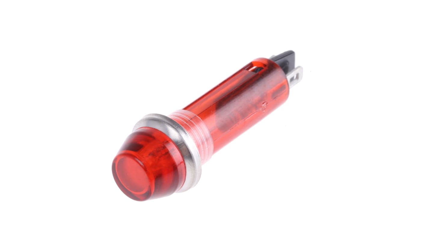 CAMDENBOSS 红色面板指示灯, 240V, 800μA, Φ8mm安装孔, 焊片端接, 凸型边框, 铬色边框