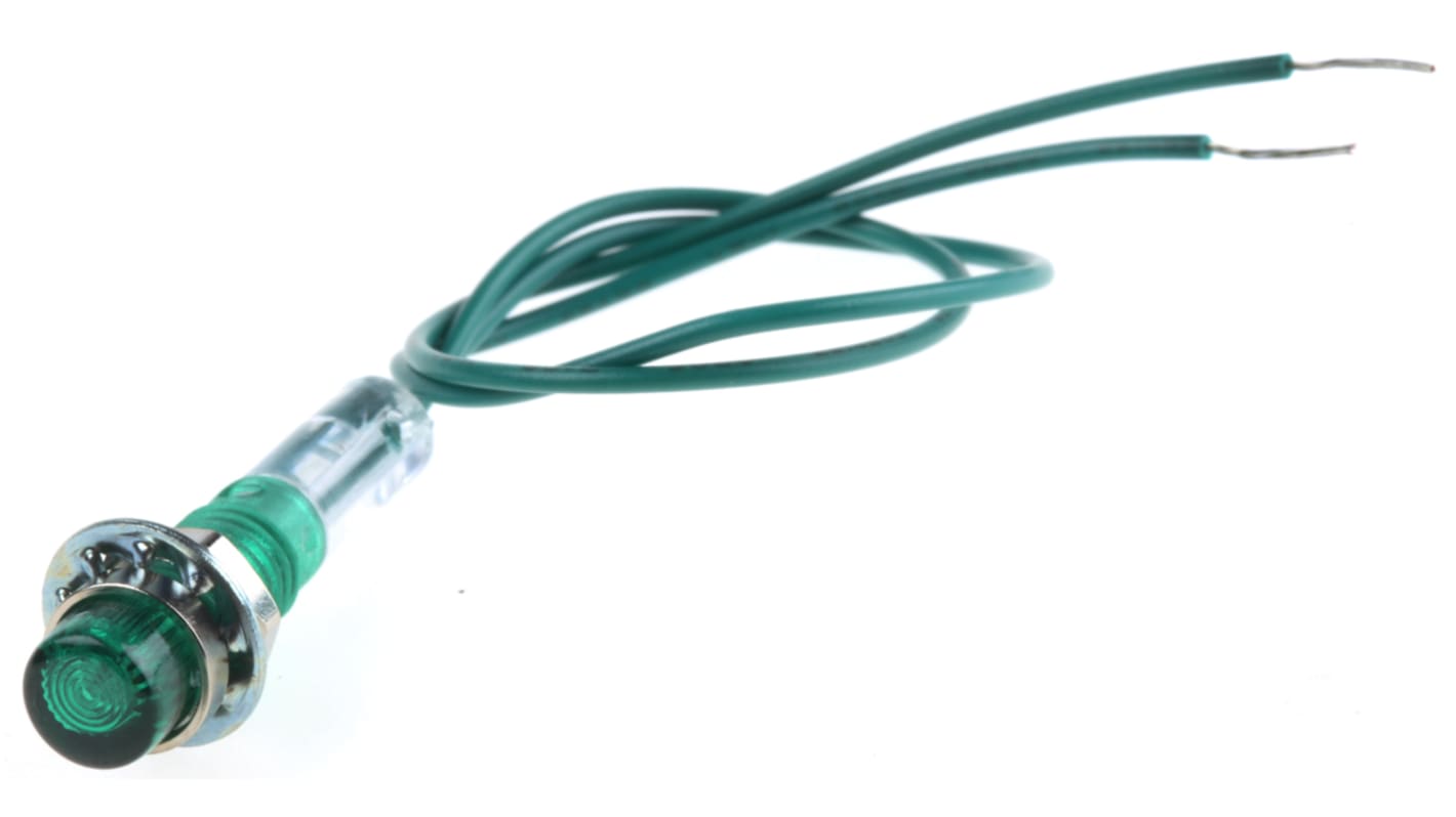 CAMDENBOSS Green Panel Mount Indicator, 28V, 6.4mm Mounting Hole Size, Lead Wires Termination