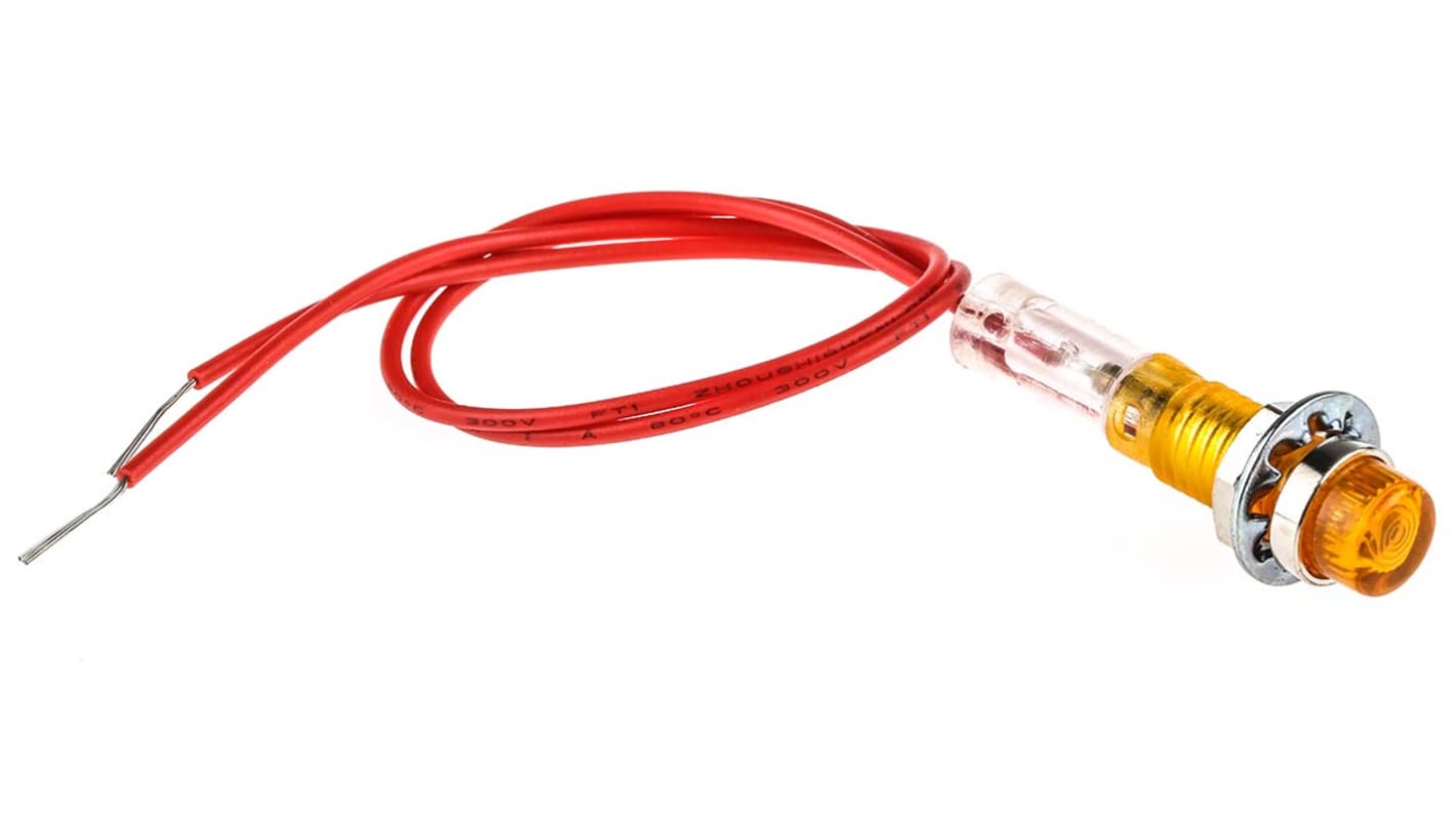 CAMDENBOSS 橙色面板指示灯, 240V, 800μA, Φ6.4mm安装孔, 引线端接, 凸型边框, 铬色边框