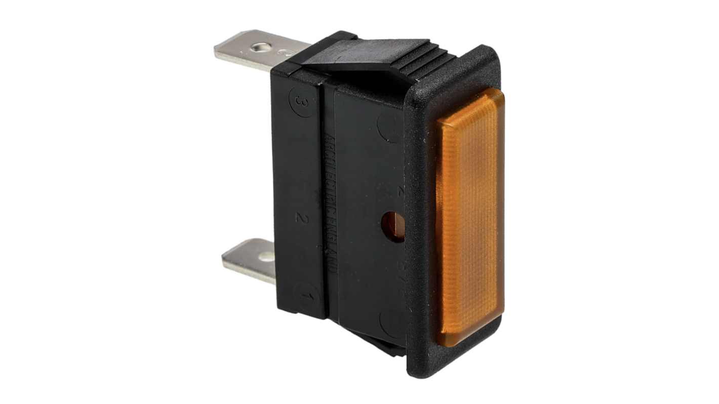 Arcolectric (Bulgin) Ltd 0430 Series Orange Neon Panel Mount Indicator, 250V, 28.2 x 11.5mm Mounting Hole Size, Solder