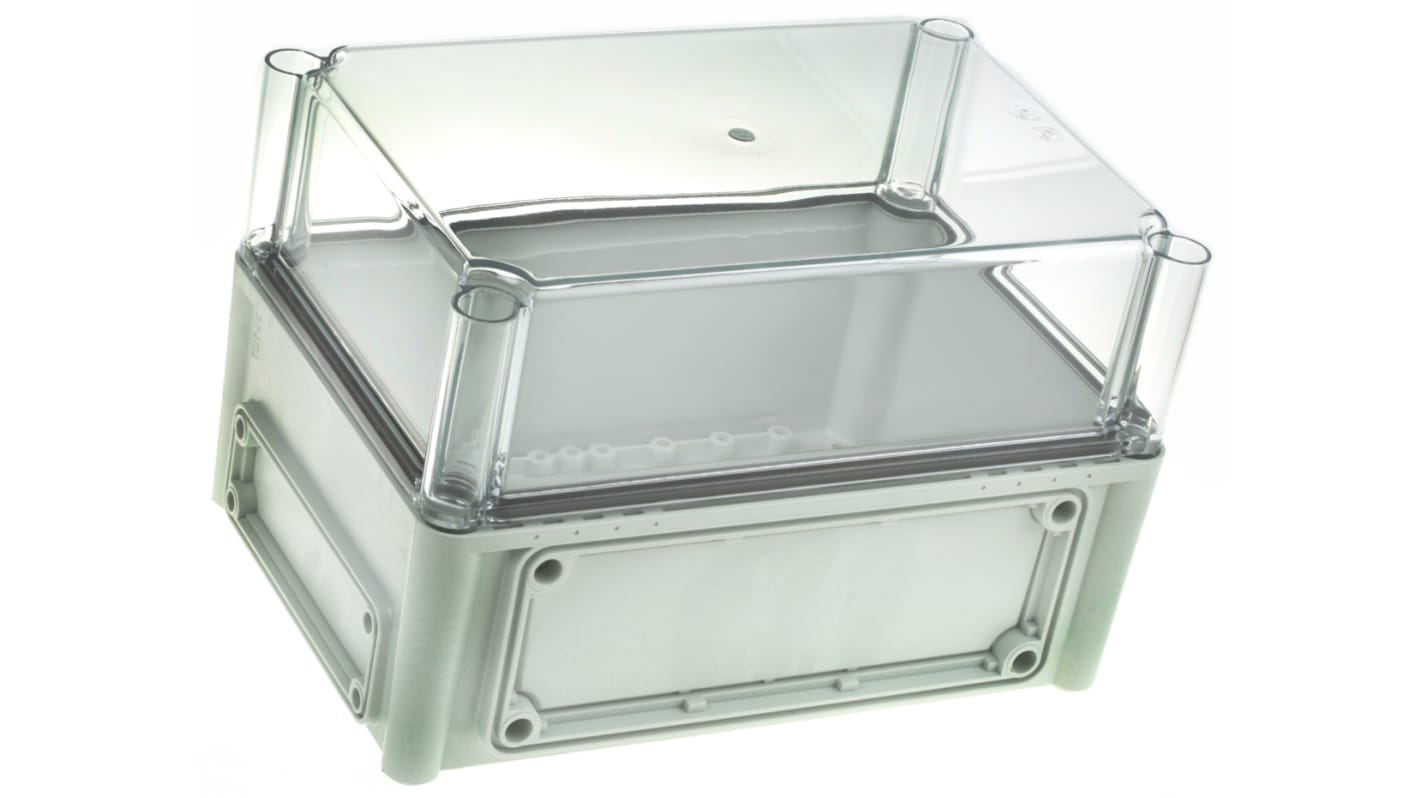 Fibox EK Series Grey Polycarbonate Enclosure, IP66, IP67, Flanged, Transparent Lid, 280 x 190 x 180mm