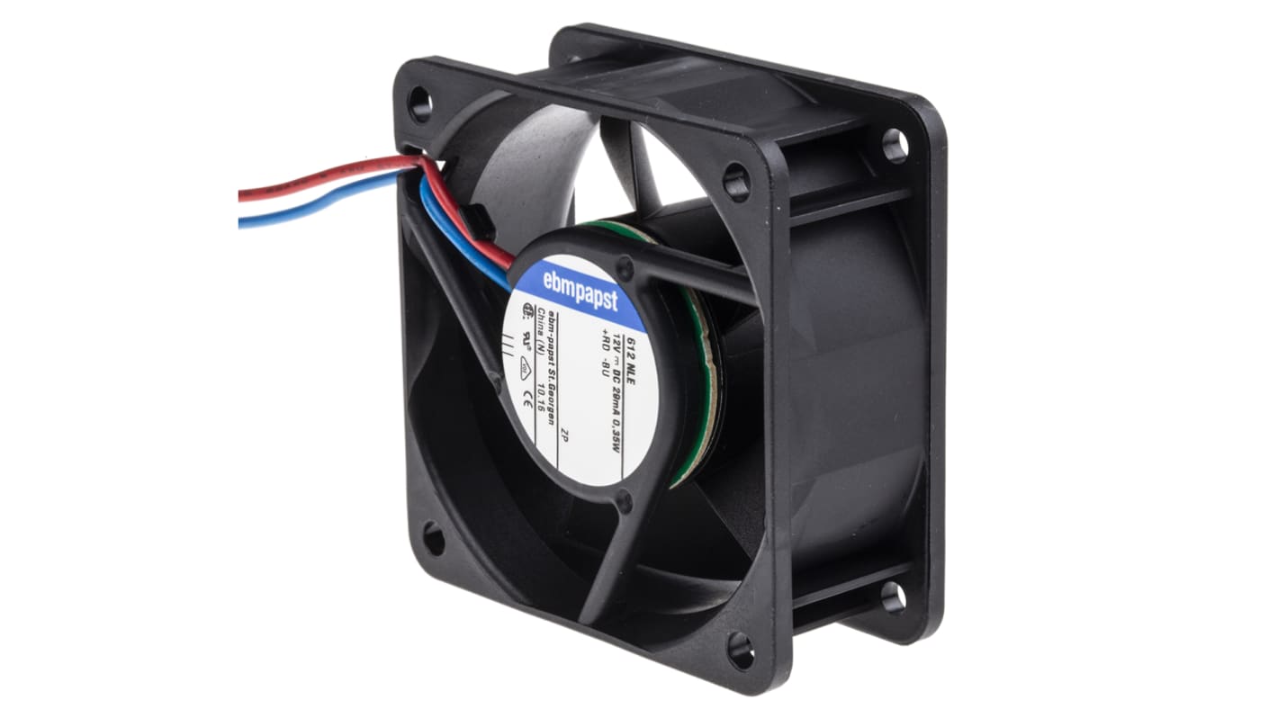 ebm-papst 600 N Series Axial Fan, 12 V dc, DC Operation, 21m³/h, 400mW, 33mA Max, 60 x 60 x 25mm