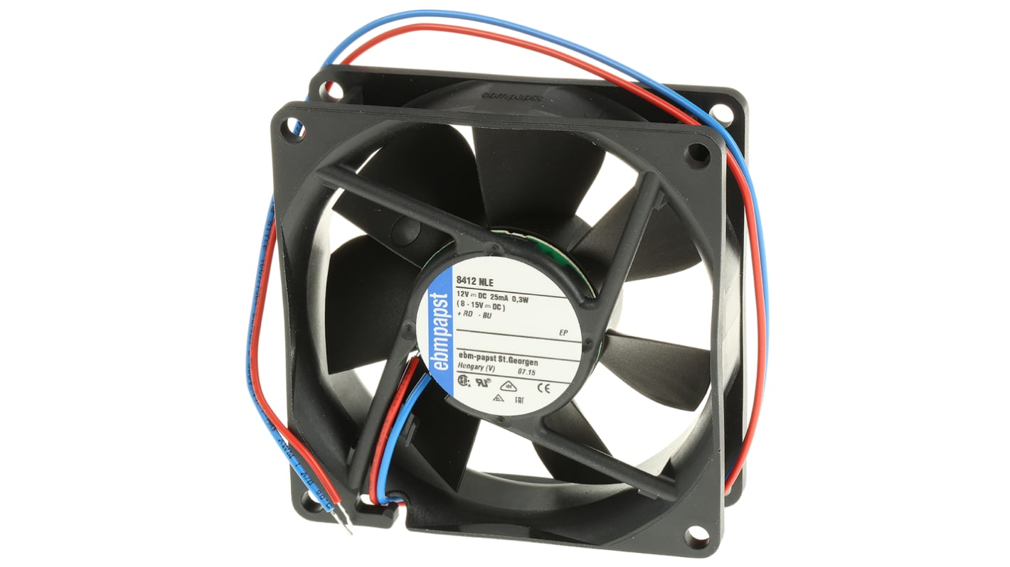 ebm-papst 8400 N Series Axial Fan, 12 V dc, DC Operation, 33m³/h, 300mW, 25mA Max, 80 x 80 x 25mm