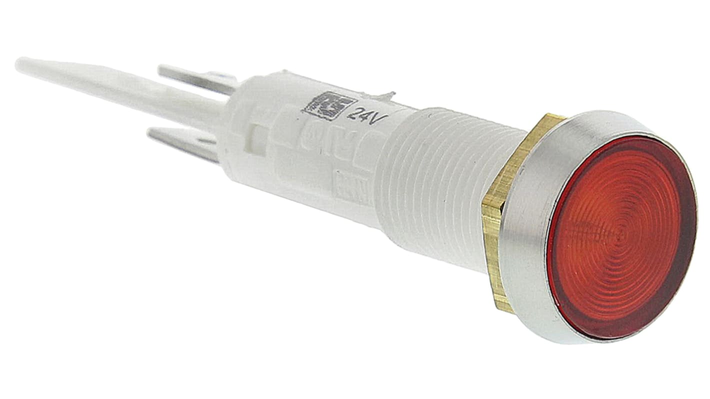 Arcolectric (Bulgin) Ltd 0275 Series Red Filament Indicator, 24V, 10mm Mounting Hole Size, Solder Tab Termination, IP67