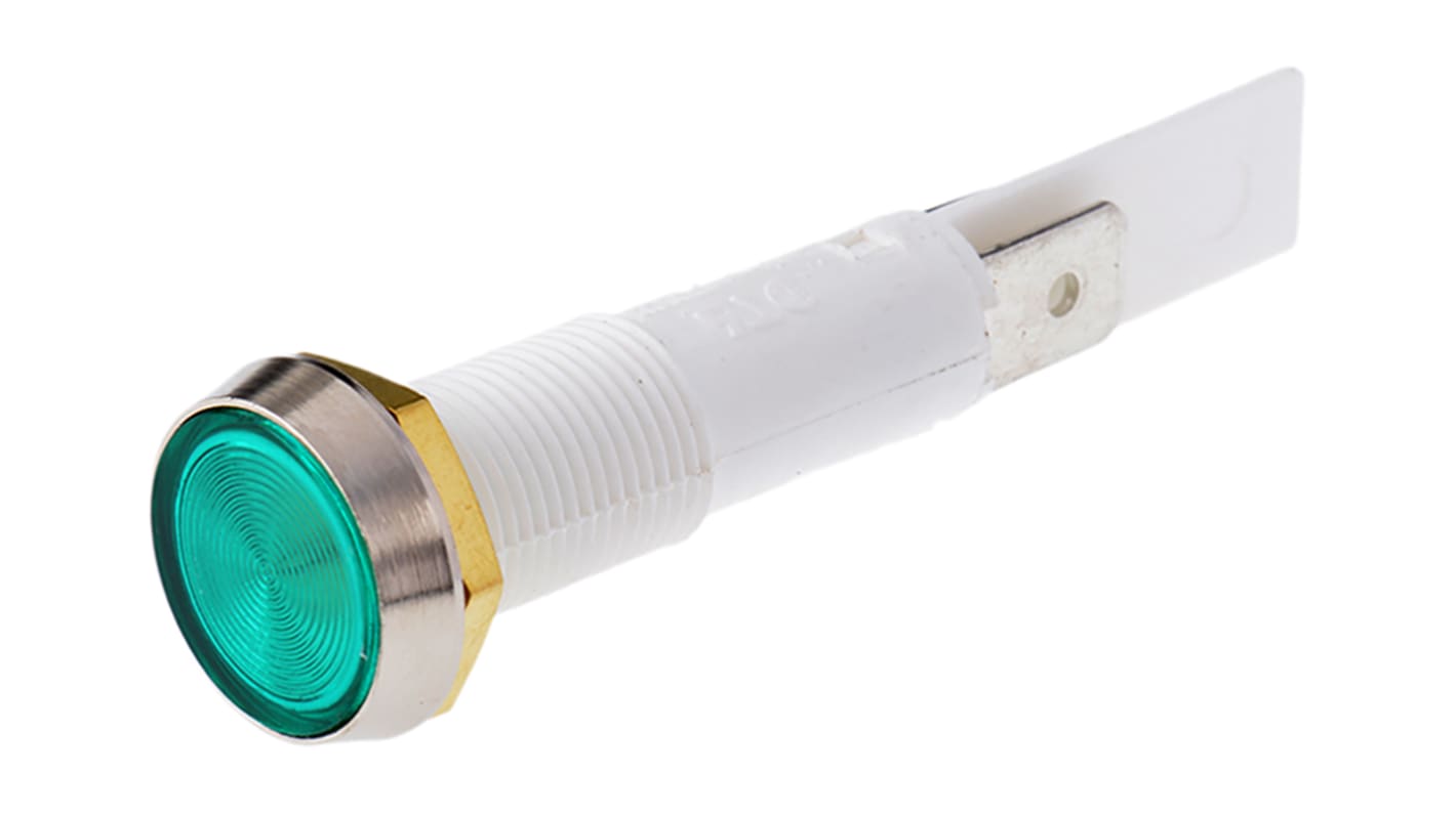Arcolectric (Bulgin) Ltd 0275 Series Green Filament Indicator, 24V, 10mm Mounting Hole Size, Solder Tab Termination,