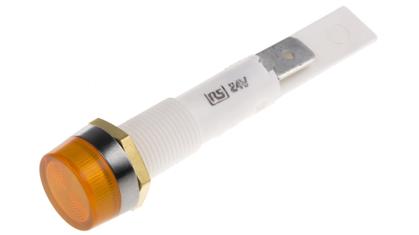 Arcolectric (Bulgin) Ltd 橙色细丝指示灯, 24V, 22mA, Φ10mm安装孔, 焊片端接, 凸型边框, 铬色边框, IP67, 0277系列