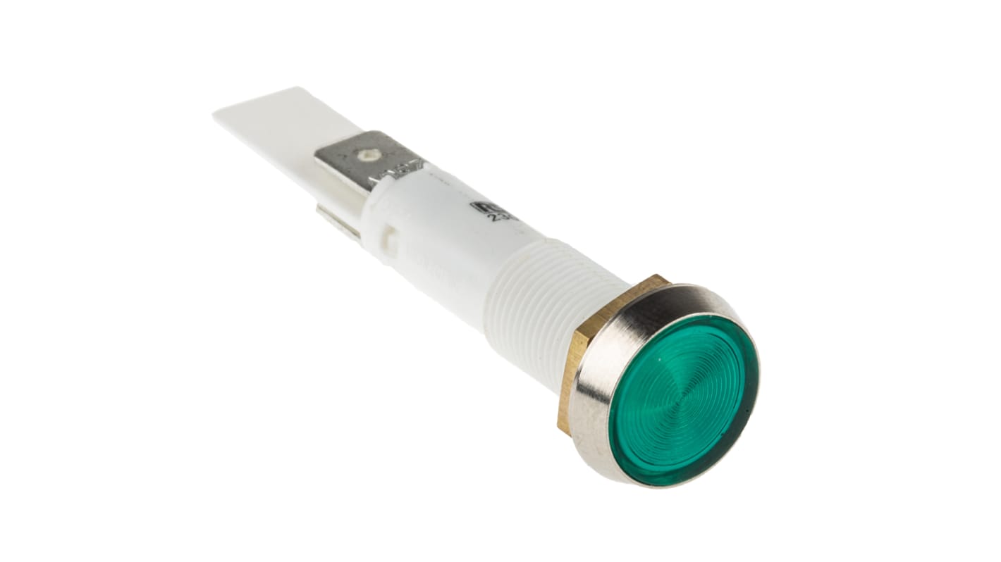 Arcolectric (Bulgin) Ltd 0275 Series Green Neon Panel Mount Indicator, 230V ac, 10mm Mounting Hole Size, Solder Tab