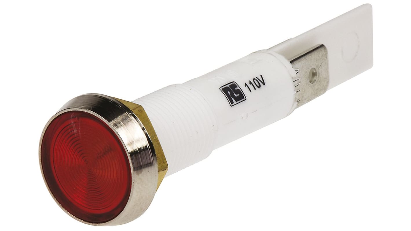 Arcolectric (Bulgin) Ltd 0275 Series Red Neon Panel Mount Indicator, 110V ac, 10mm Mounting Hole Size, Solder Tab