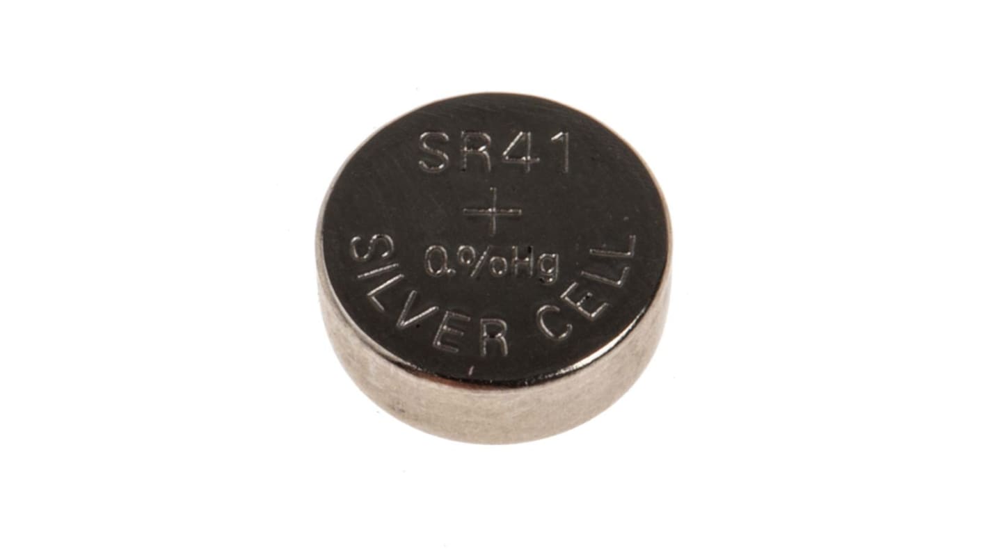 RS PRO SR41纽扣电池, 1.55V, 42mAh, 氧化银, 标准接端, 7.9 x 3.6mm