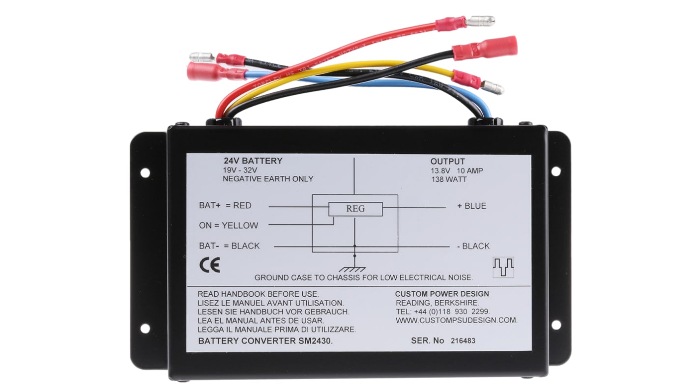 Custom Power Design DC-DC Converter, 13.8V dc/ 5A Output, 19 → 32 V dc Input, 138W, Mounting Bracket, +50°C Max