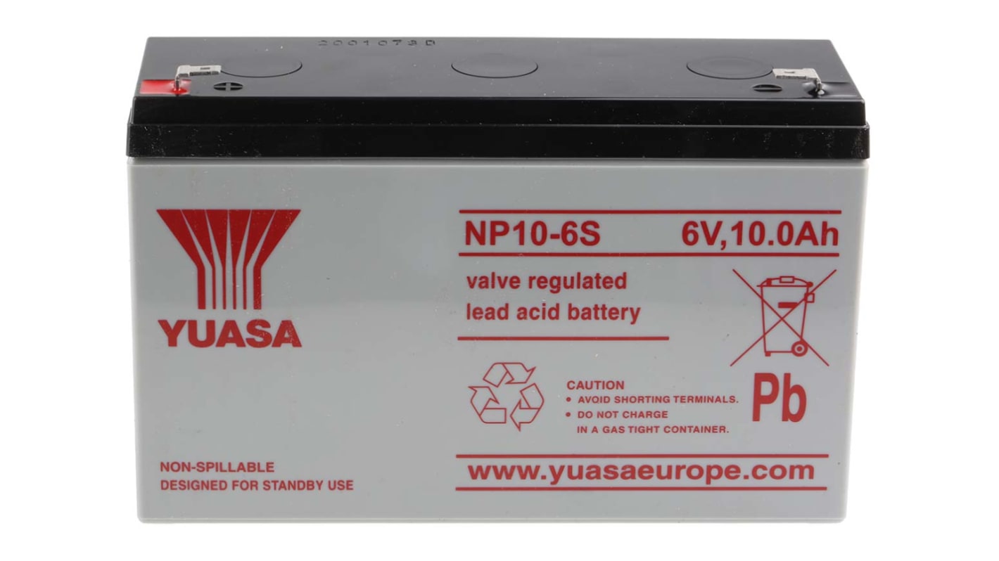 Yuasa YUASA NP NP10-6RS, 6V Forseglet blysyrebatteri, AGM VRLA Type, 10Ah