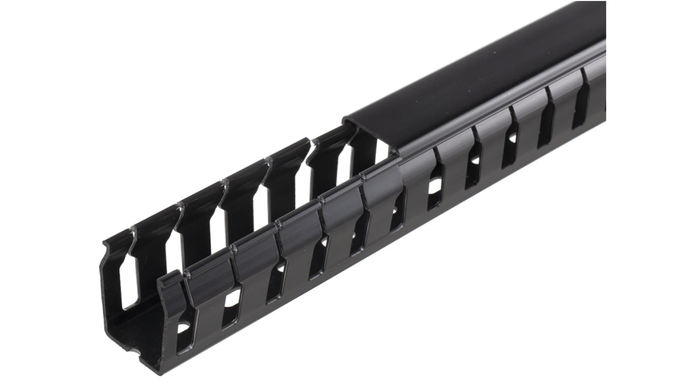 Betaduct Black Slotted Panel Trunking - Open Slot, W25 mm x D37.5mm, L1m, PVC