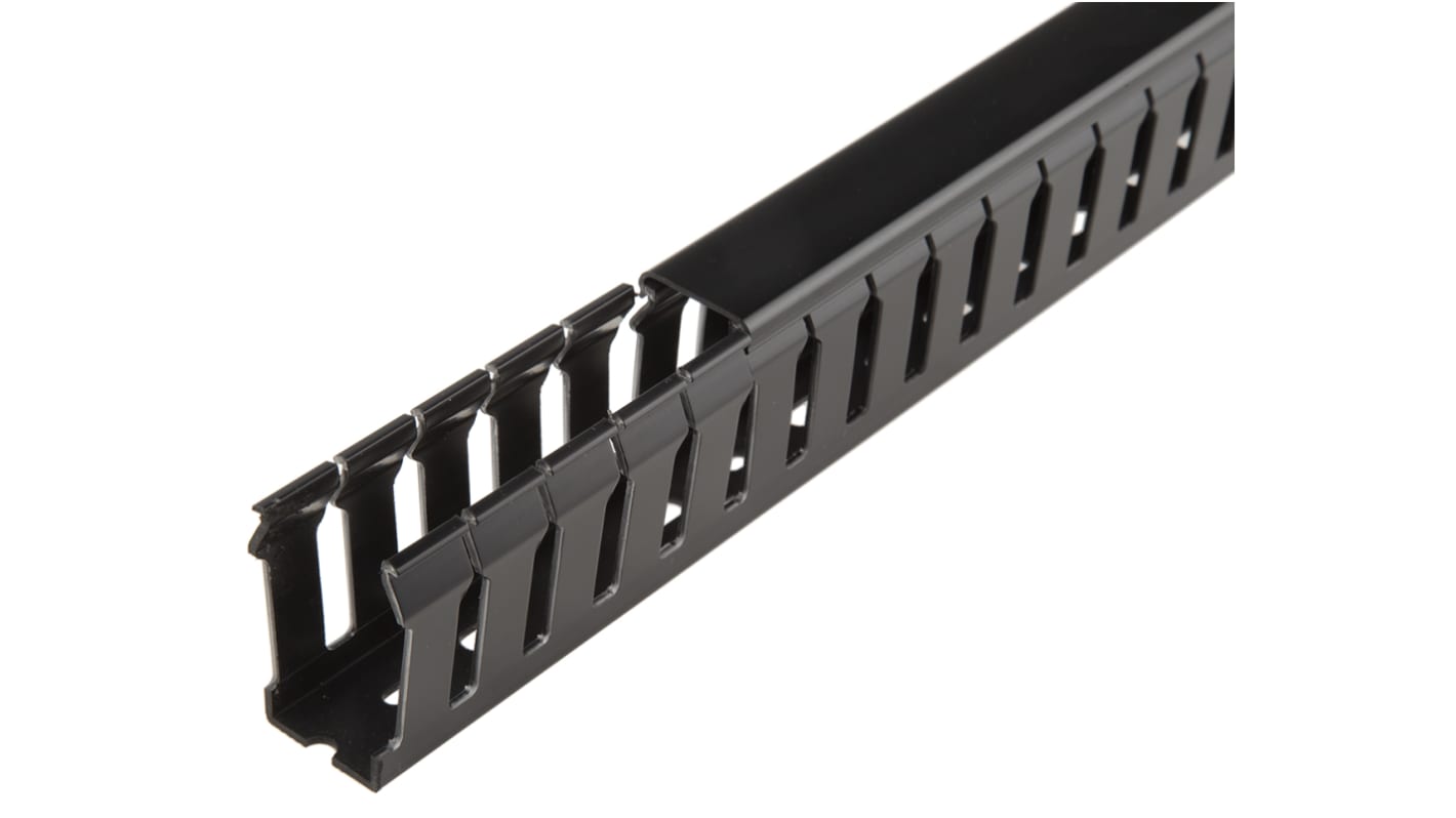 Betaduct Black Slotted Panel Trunking - Open Slot, W25 mm x D50mm, L1m, PVC