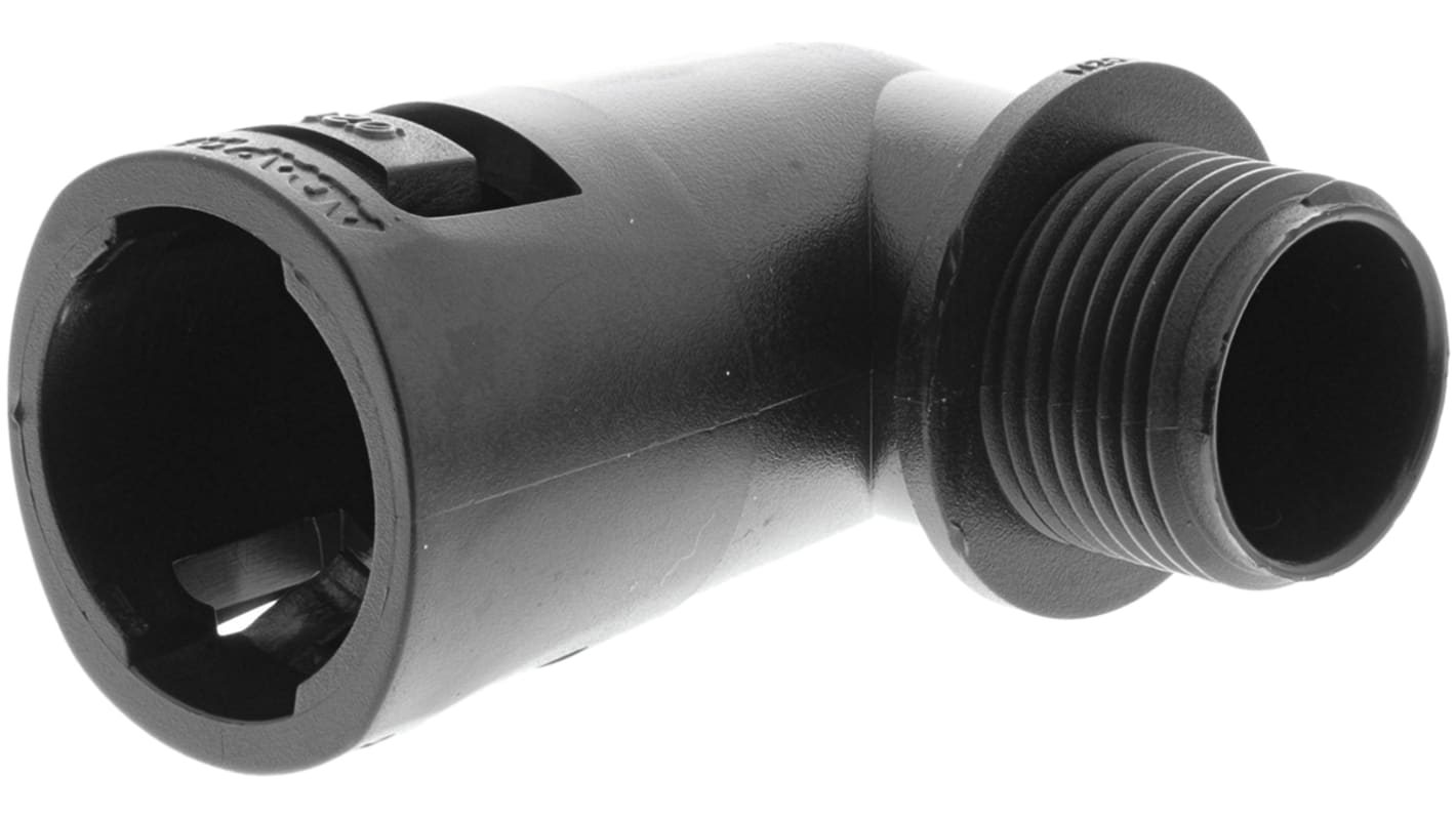 Raccordo per cavi Adaptaflex 7TCA296000R0596 AL21/M20/C90/BL AL, Gomito a 90° in Nylon 66, Nero, filetto M20, 21mm,