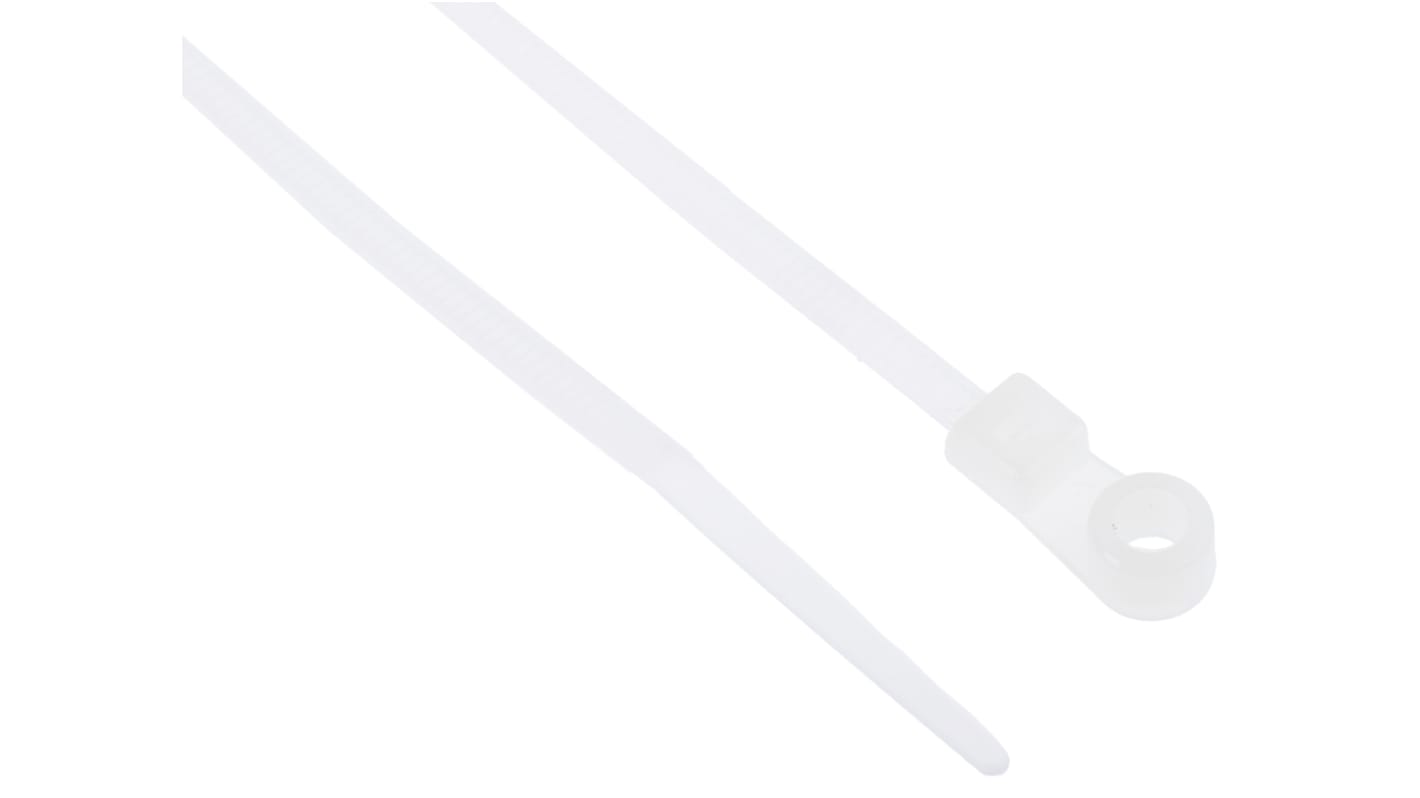 RS PRO Cable Tie, Screw Mount, 113mm x 2.5 mm, Natural Nylon, Pk-100