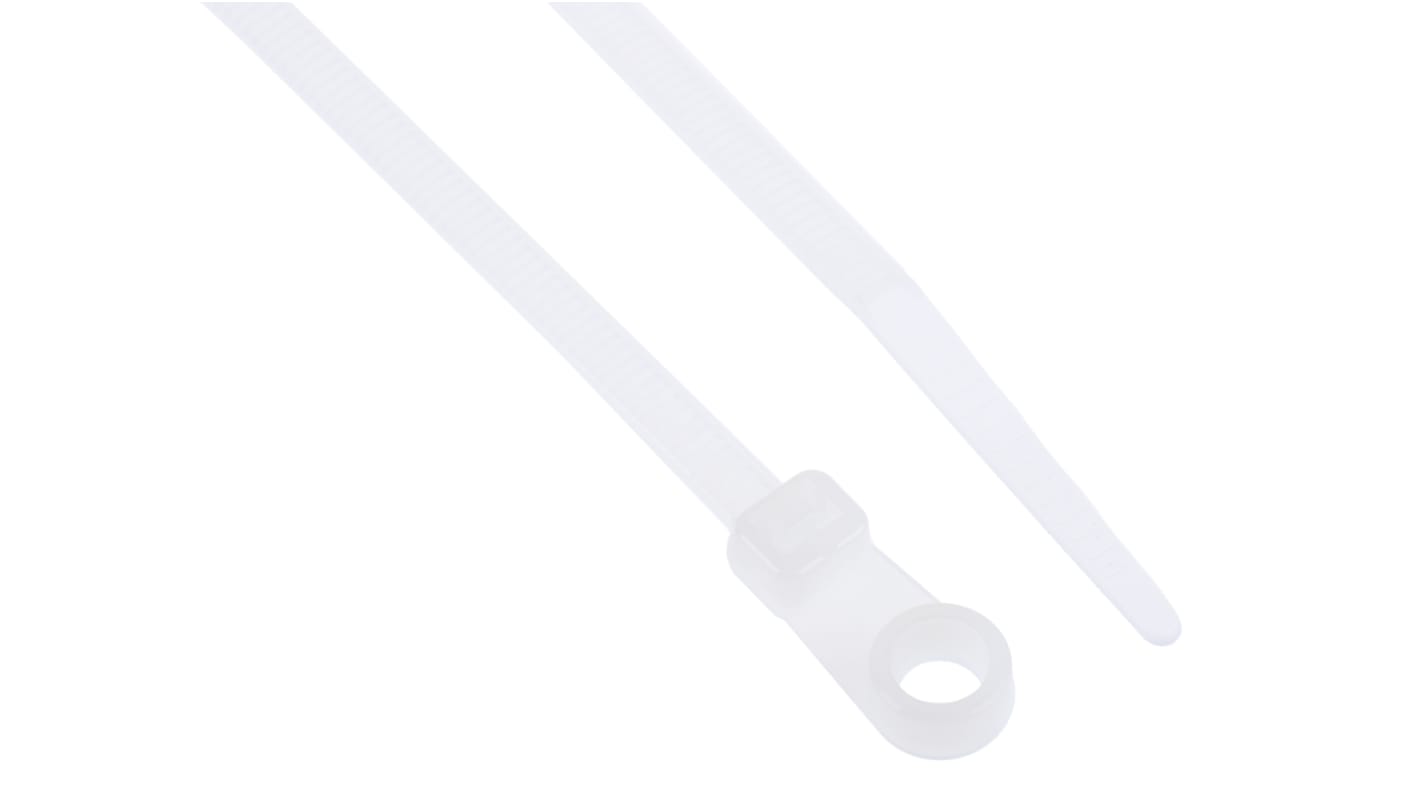 RS PRO Cable Tie, Screw Mount, 221.3mm x 4.2mm, Natural Nylon, Pk-100