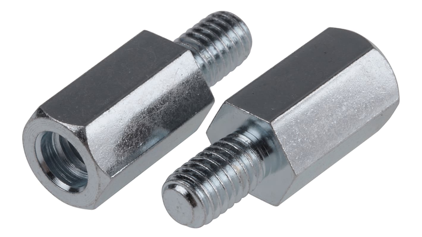 RS PRO Standoff, M6 x M6 Thread, 16mm Body, Steel, Male/Female, 10mm Stud