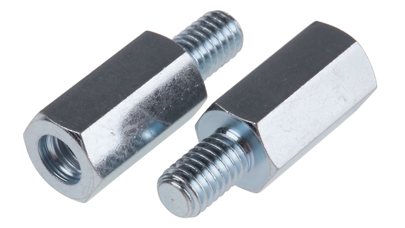RS PRO Standoff, M6 x M6 Thread, 18mm Body, Steel, Male/Female, 10mm Stud