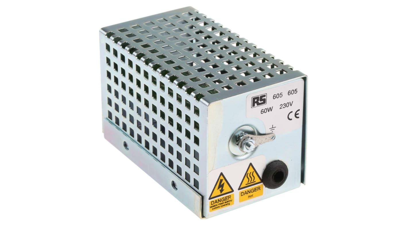 RS PRO Enclosure Heater, 230V ac, 60W Output, 60W Input, 93°C, 70mm x 121mm x 67mm