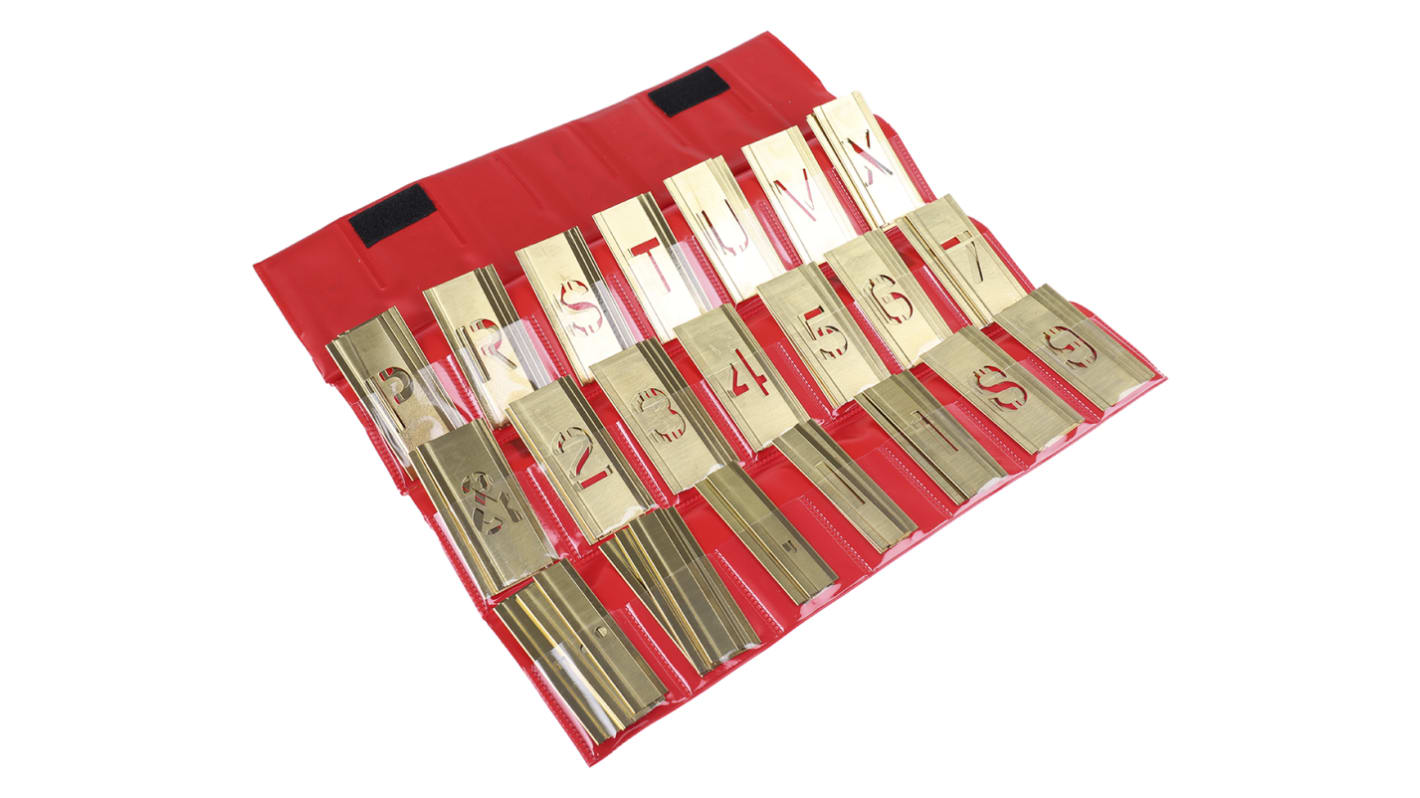 RS PRO 字母和数字喷字模板, 黄铜材质, 字符高25mm, 105件装