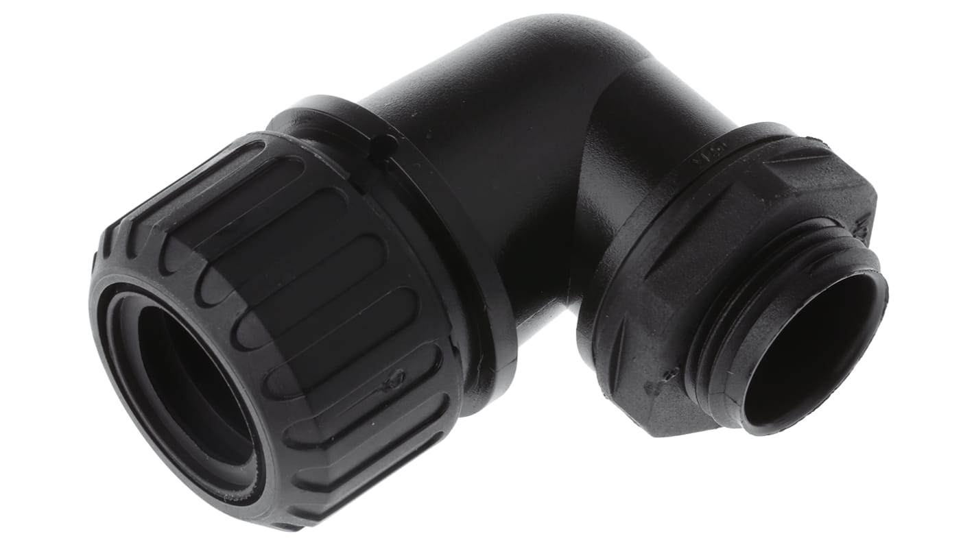 Adaptaflex 90° Elbow, Conduit Fitting, 21mm Nominal Size, M20, Nylon 66, Black IP66, IP67, IP68, IP69K rating
