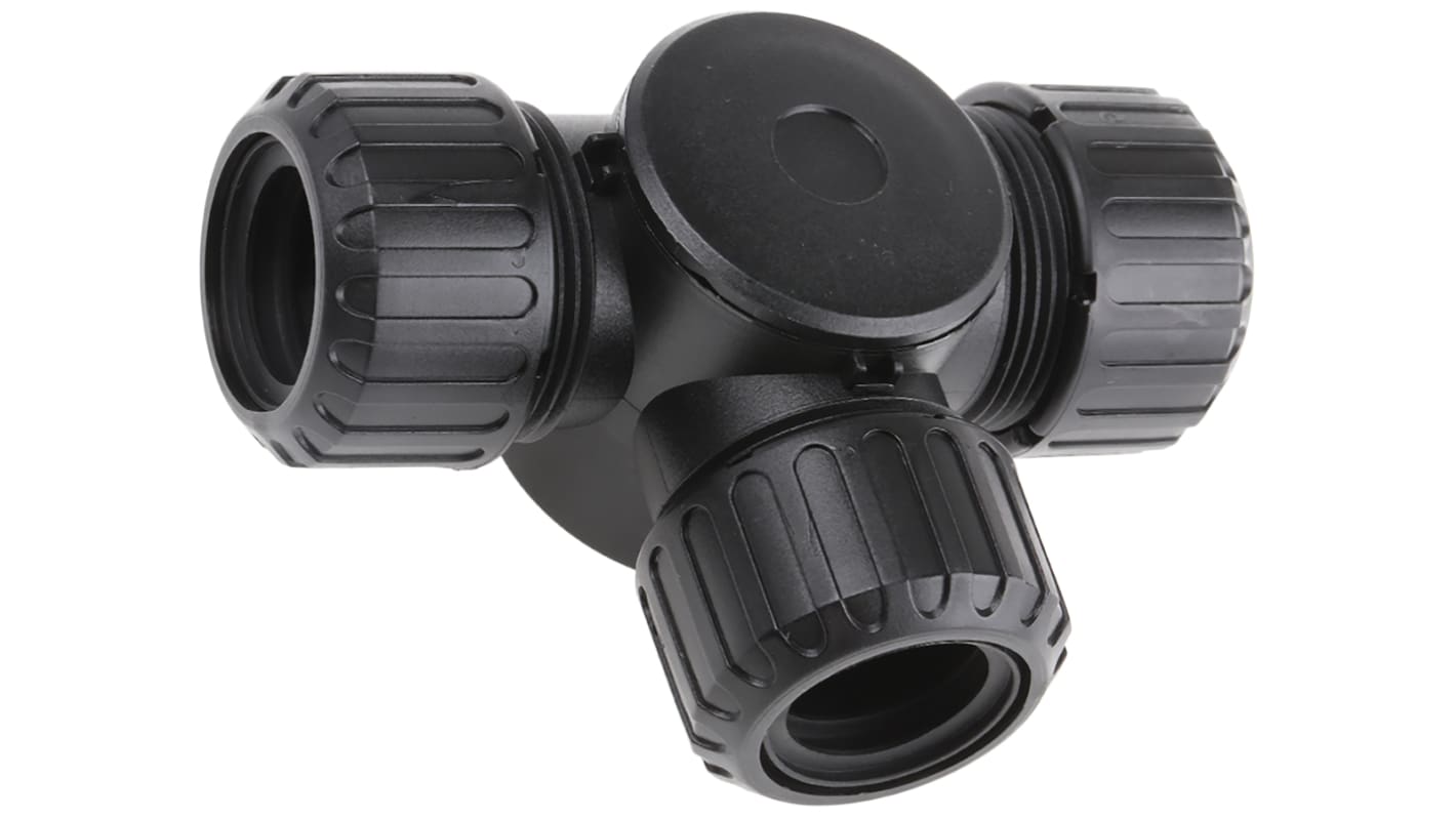Raccordo per cavi Adaptaflex ASF21X3/T ASF, Elemento a T in Nylon 66, Nero, filetto M20, 21mm, protezione IP66, IP67