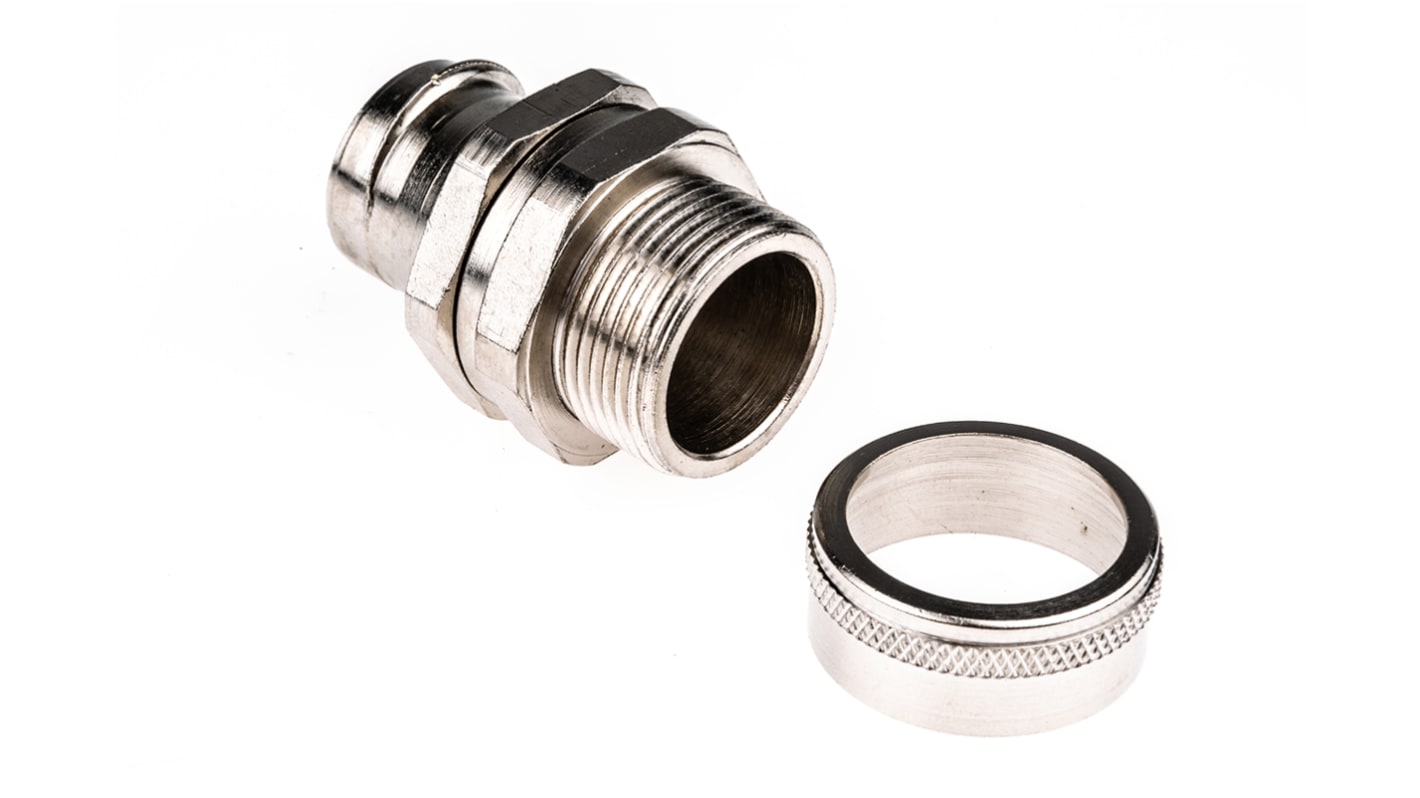 Adaptaflex Swivel, Conduit Fitting, 25mm Nominal Size, M25, Brass, Silver IP54 rating