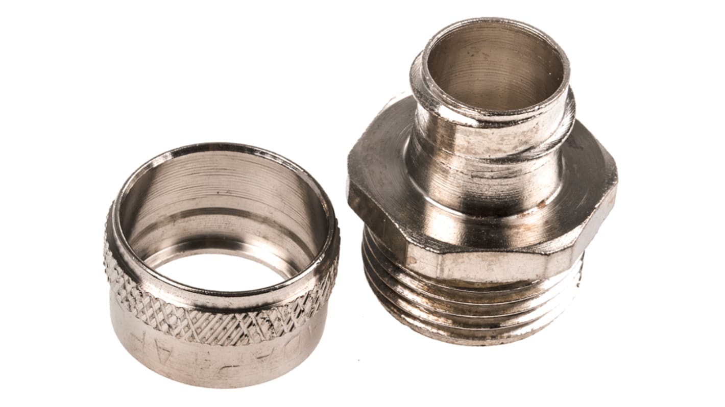 Adaptaflex Straight, Conduit Fitting, 16mm Nominal Size, M20, Brass, Silver IP54 rating