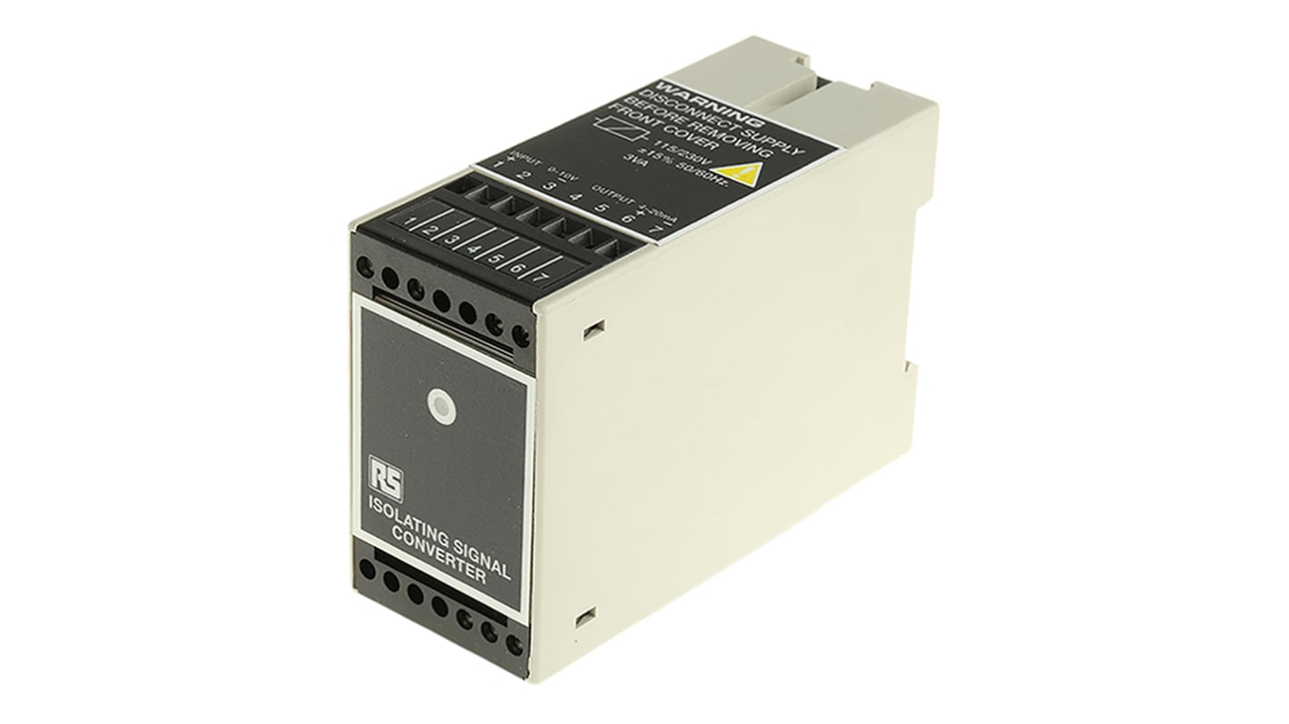 Acondicionador de señal RS PRO, alim. 24 → 230V ac, in. 0 → 10V dc, out. 4 → 20mA, para carril DIN