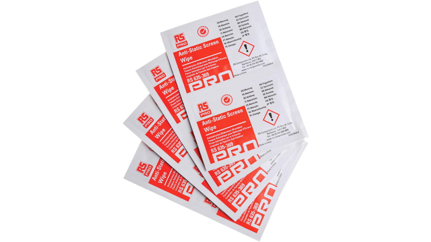 RS PRO Wet Screen Wipes, Box of 100, 190 x 120mm