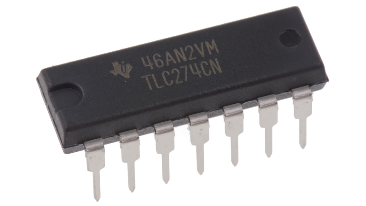 TLC274CN Texas Instruments, Op Amp, 1.7MHz, 5 → 15 V, 14-Pin PDIP