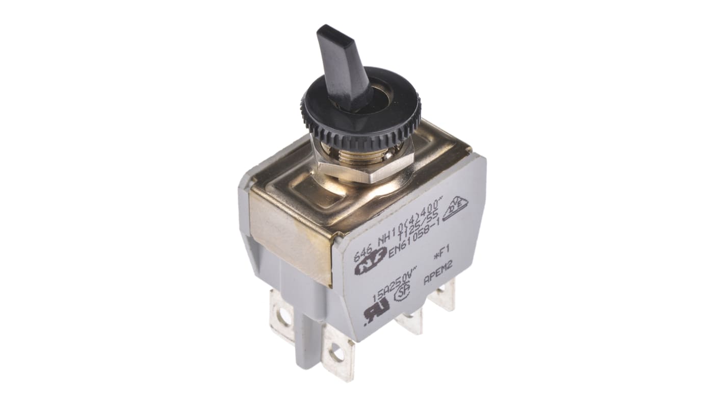 APEM Toggle Switch, Panel Mount, On-On, DPDT, Tab Terminal