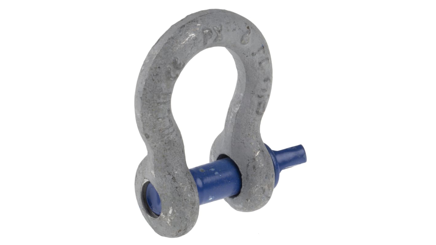 RS PRO 镀锌钢弓形卸扣, 螺栓销, 1t安全负荷, 扣体直径9.65mm, 开口宽16.8mm, 横销直径11.2mm